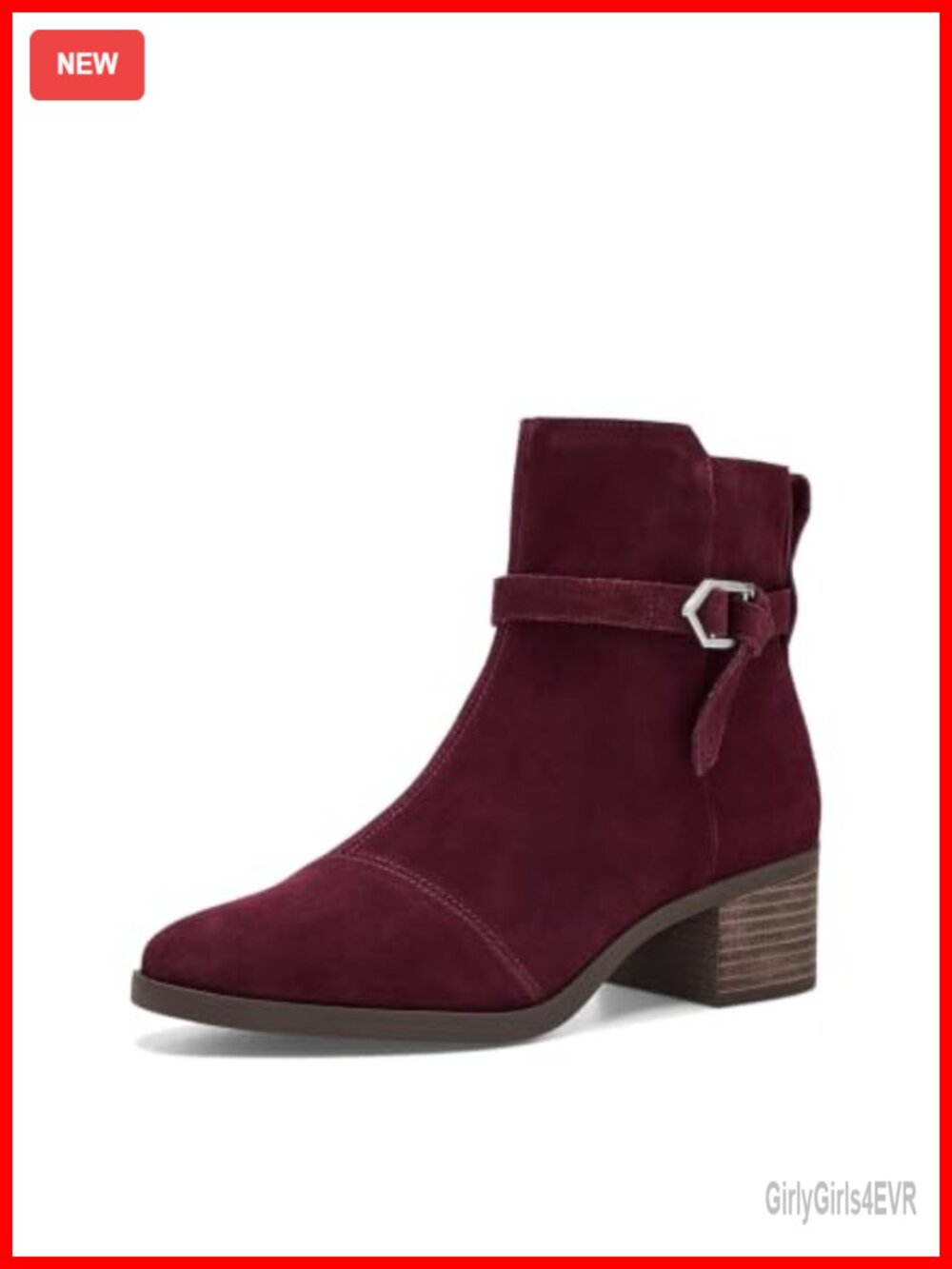 Suede Ankle Boots Block Heel Buckle Tie Strap Almond Toe